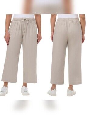 Splendid Pants Womens XL Khaki Tan Pull On Wide Leg Crop Coastal Lagenlook Boho